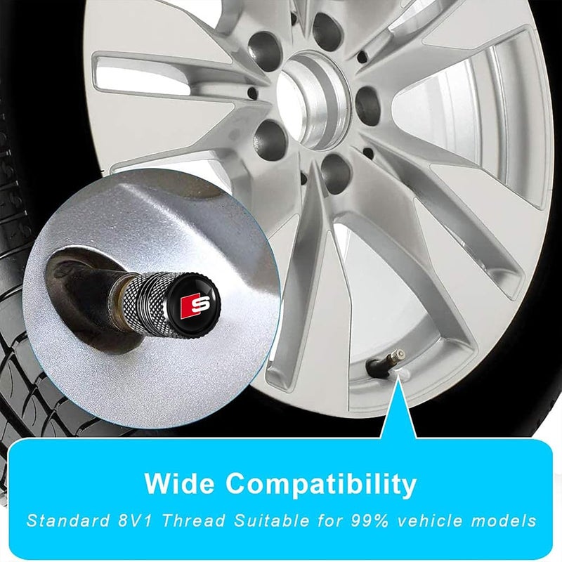 XIGRALUCK Tire Valve Stem Cover,Auto Valve Stem Caps for Audi S Line S3 S4 S5 S6 S7 S8 SQ2 SQ5 SQ7 SQ8 Air caps Accessories 4 Pieces (Black) - Image 3